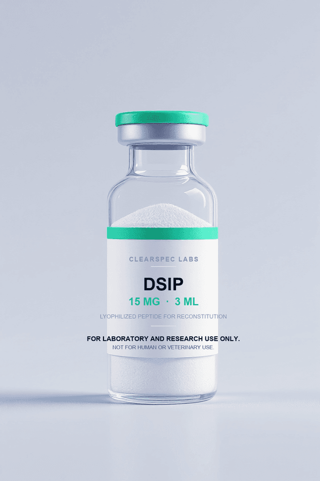 DSIP 15 mg research-use-only lyophilized peptide, 3 mL vial