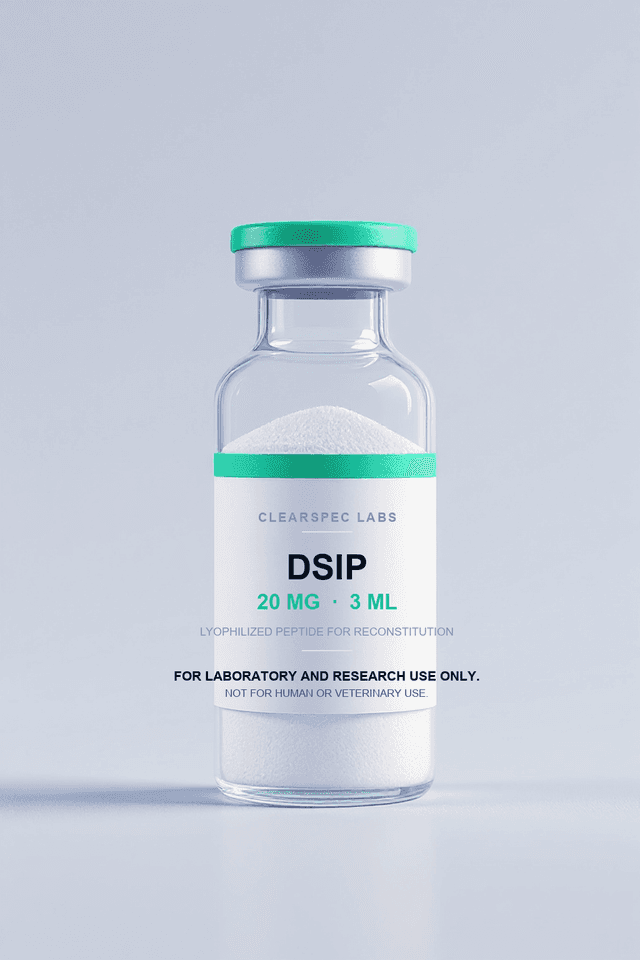 DSIP 20 mg research-use-only lyophilized peptide, 3 mL vial