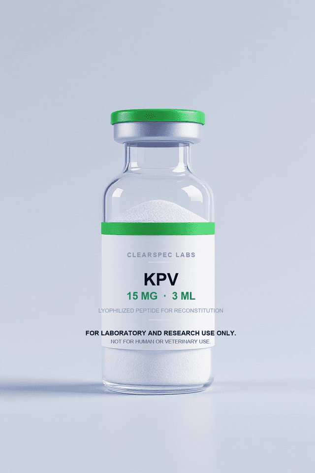 KPV 15 mg research-use-only lyophilized peptide, 3 mL vial