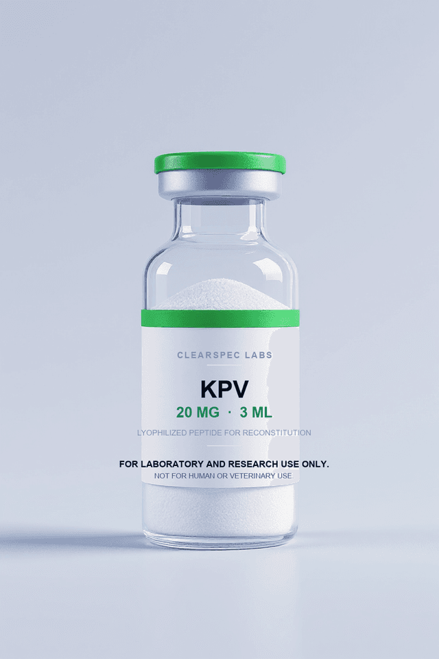 KPV 20 mg research-use-only lyophilized peptide, 3 mL vial
