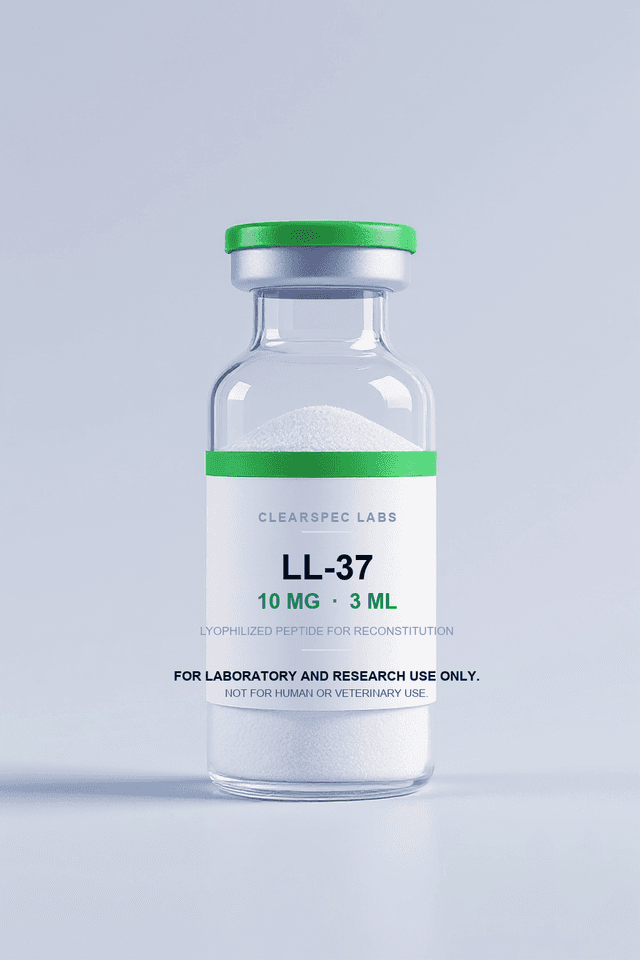 LL-37 10 mg research-use-only lyophilized peptide, 3 mL vial
